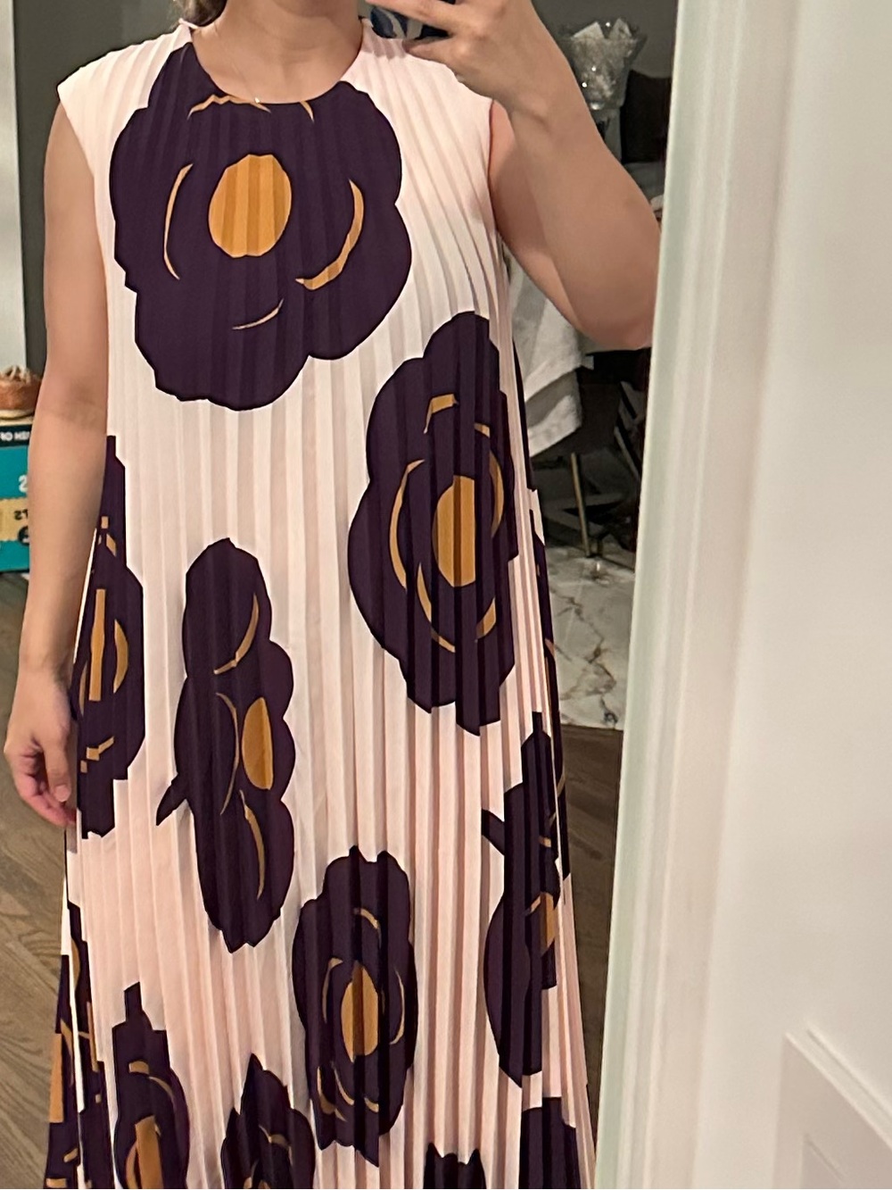 Marimekko Pleated Maxi Dress in Light Pink, Dark Purple and Mustard - Picture 3 of 4